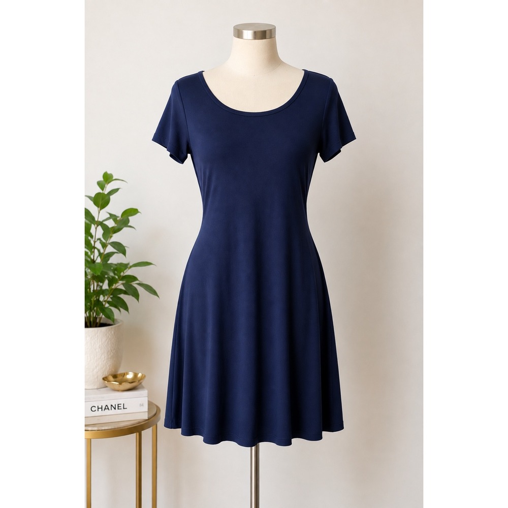 Michael Michael Kors Navy Blue Gold Zip Short Sleeve A-Line Dress Size M